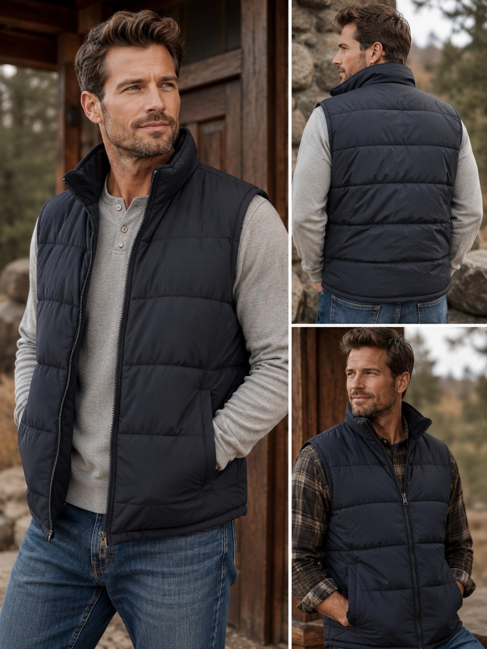 Cabela's Men's Quilted Puffer Vest in Navy Goose Down